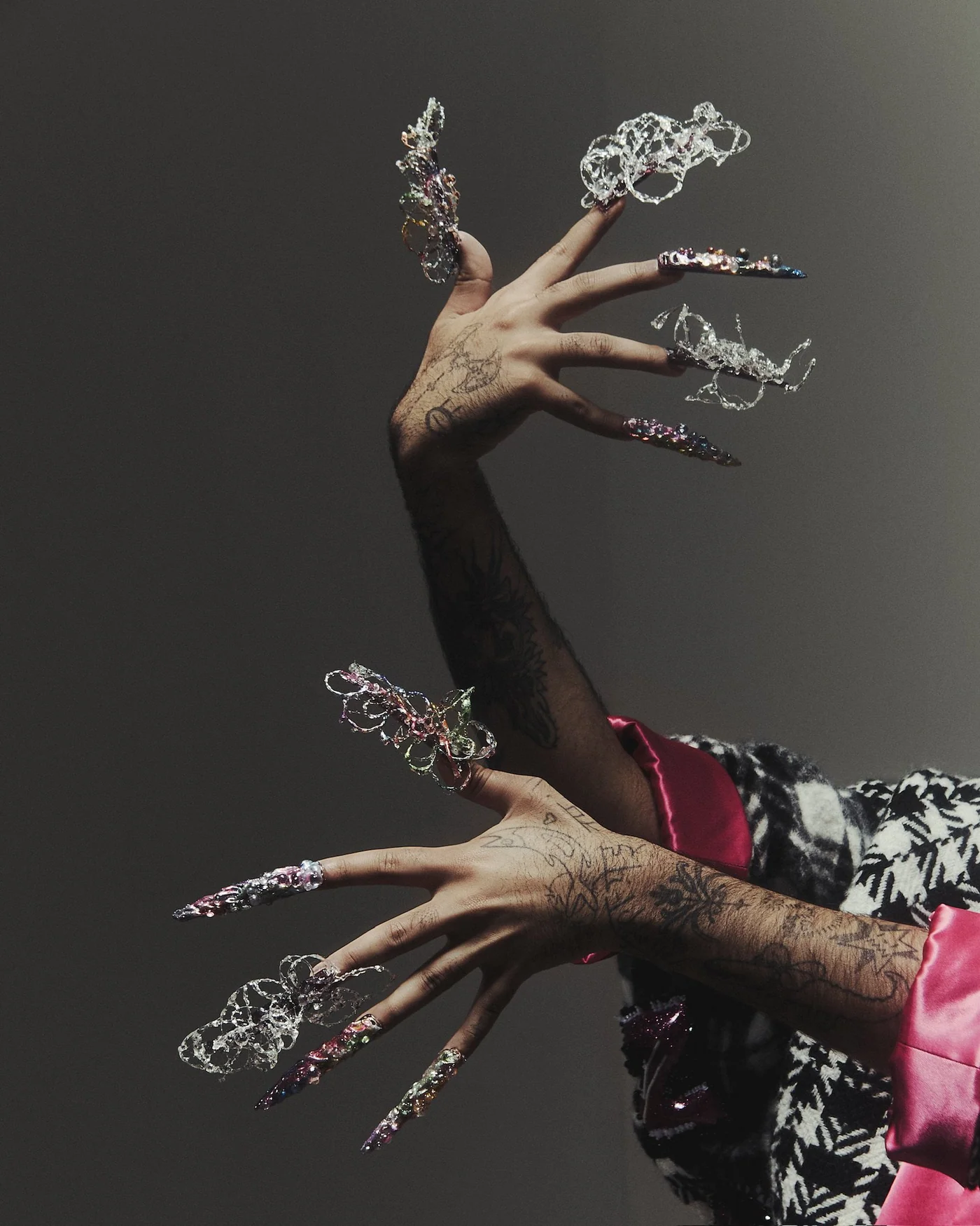 Editorial nail art photographed on hands