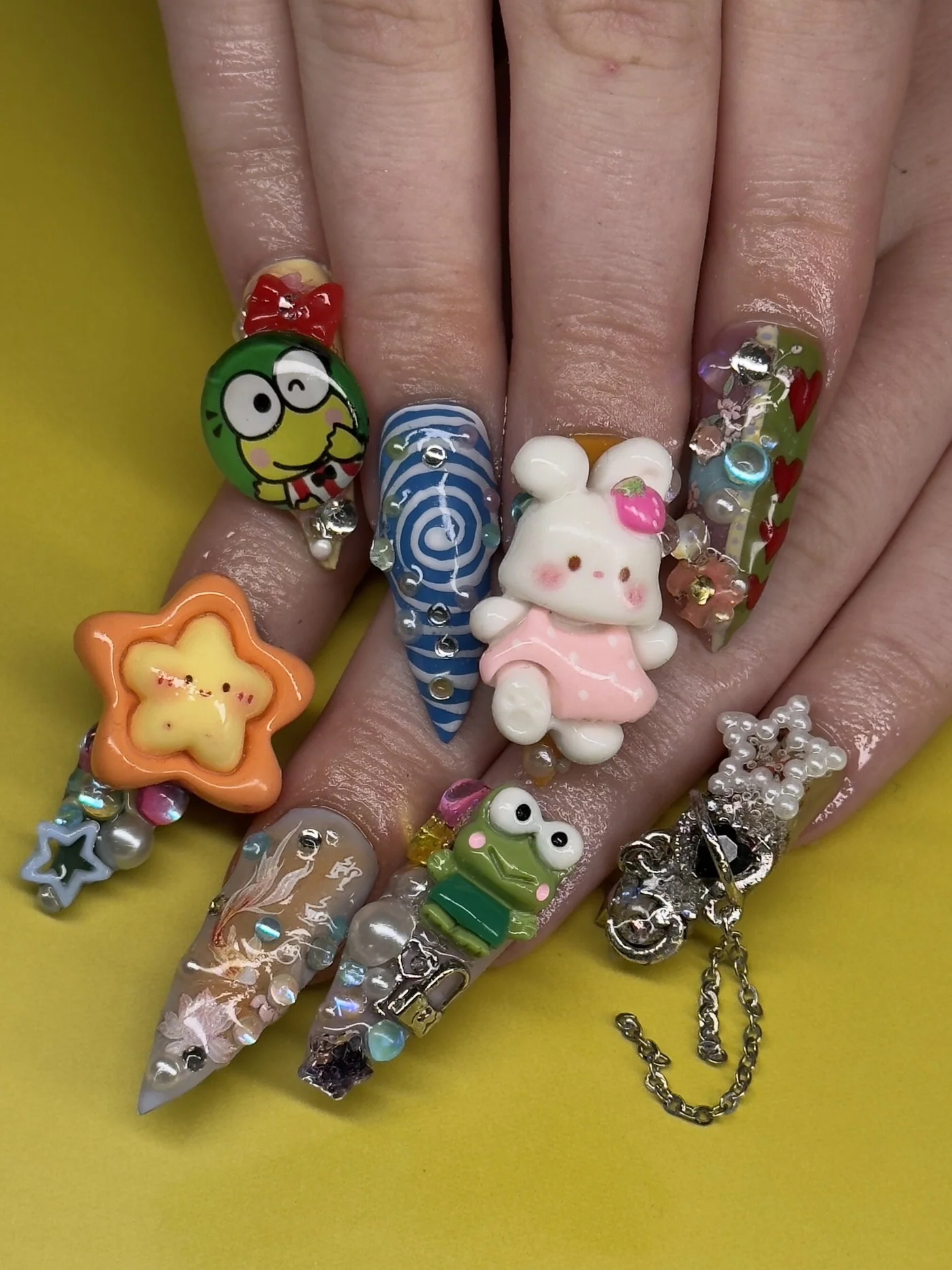 Colourful toy and character deco nails