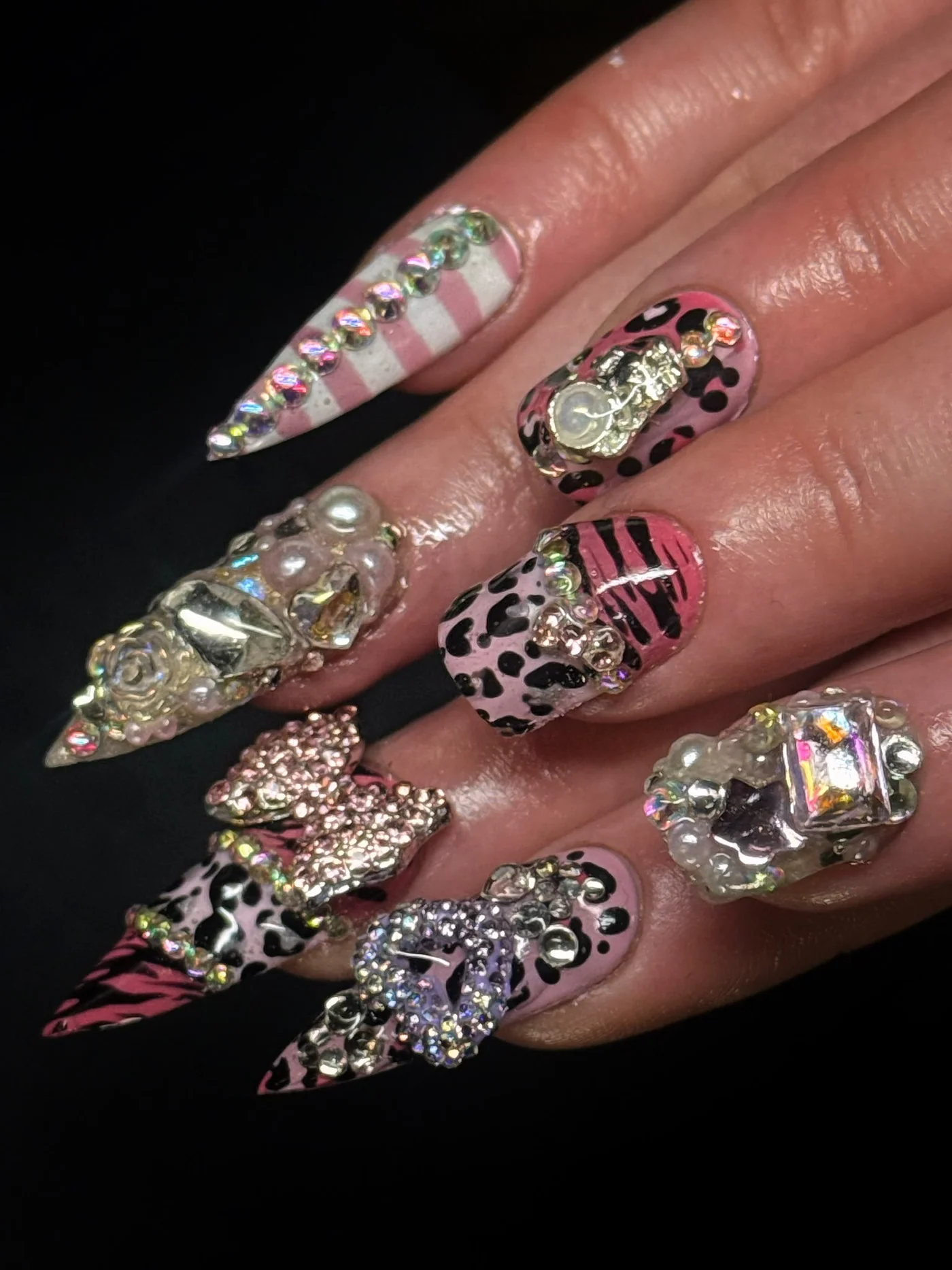 Graphic mixed-media punk nail art