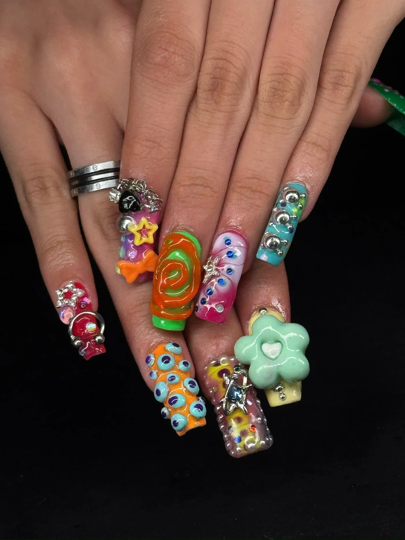 Colourful floral handmade nail art